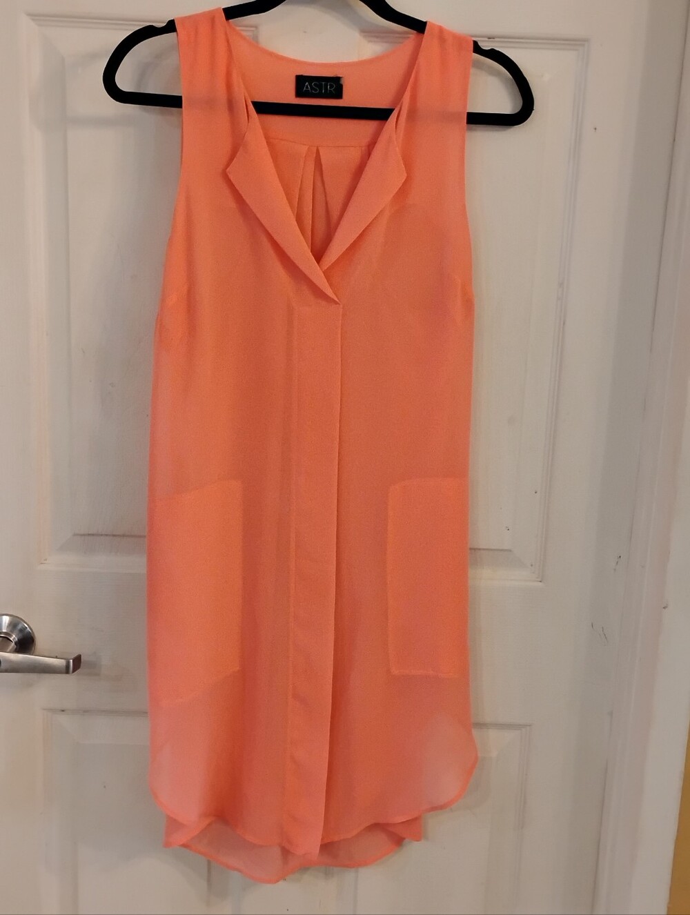 ASTR Women's Peach Sleeveless Button- Down with Plunging Neckline Dress, Size S